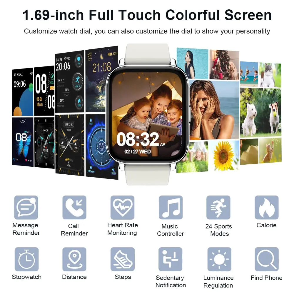 Jxrev Smart Watch, Fitness Tracker Watch for Men Women, 1.69'' Touch Smartwatch Fitness Watch with Ultra Thin Watch.