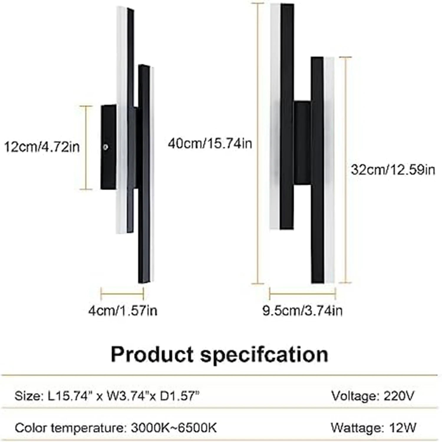 Modern Dimmable LED Wall Light Line Shape Wall Lamp 3000K/4000K/6000K for Bedroom, Living Room, Hallway, Entryway Black