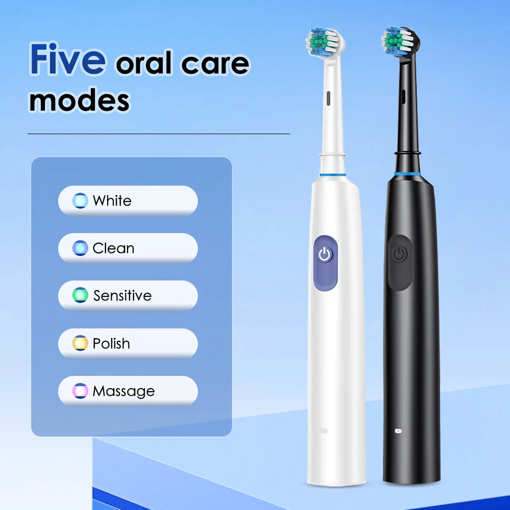 Electric Smart Rotating Timing Toothbrush, Rechargeable Rotary Toothbrush with 4 Heads, 5 Modes Setting Teeth Whitening Oral Car