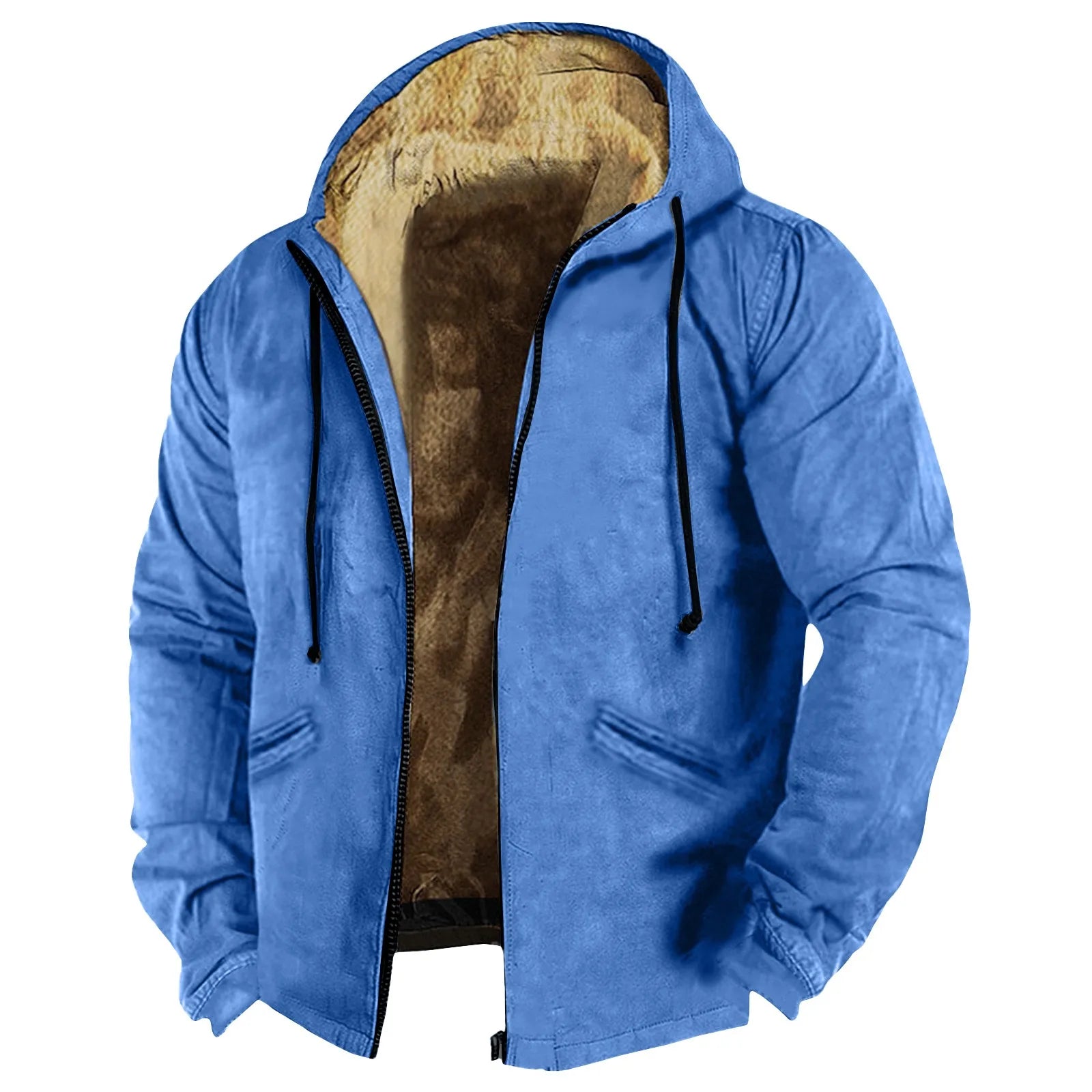 Men's Fall And Winter Thicken Solid Color Jacket Casual Basics Trend Warm Zipper Hooded Jacket