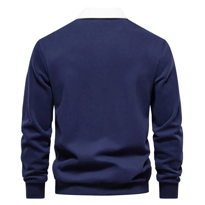 Men's Polo Collar Sweatshirt Shirt - Loose Long Sleeve Solid Color, Button-Down, Casual Pullover Top