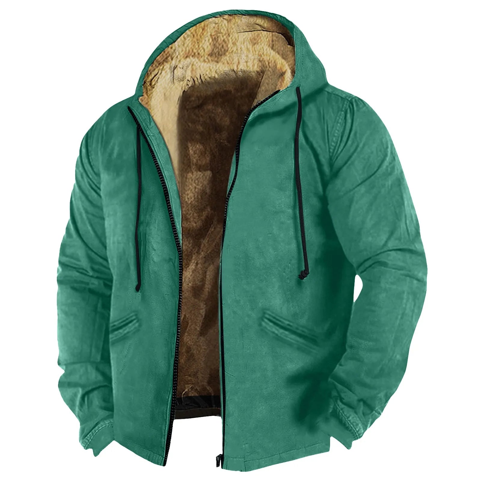 Men's Fall And Winter Thicken Solid Color Jacket Casual Basics Trend Warm Zipper Hooded Jacket