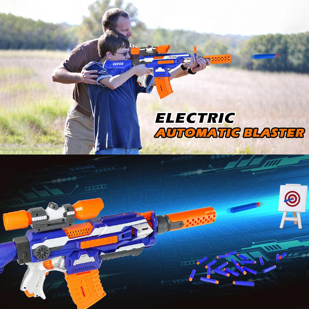 VATOS Auto Machine Gun Electric Sniper With Scope For Boys Girls 100Pcs Foam Blaster Darts Shooting Game For Kids