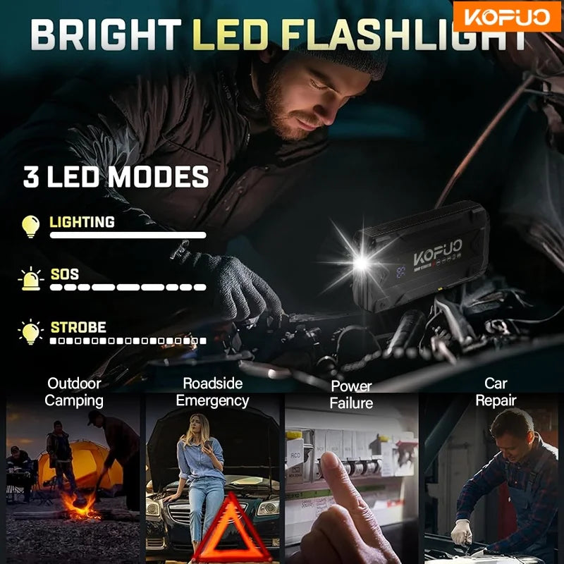 5000A Peak Car Jump Starter for 8.5L Gas & 7.0L Diesel Engines, 12V Portable Power Bank with USB/Dual Output & LED Light