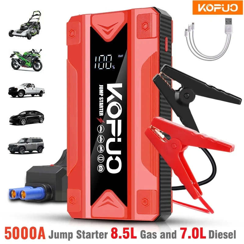 5000A Peak Car Jump Starter for 8.5L Gas & 7.0L Diesel Engines, 12V Portable Power Bank with USB/Dual Output & LED Light