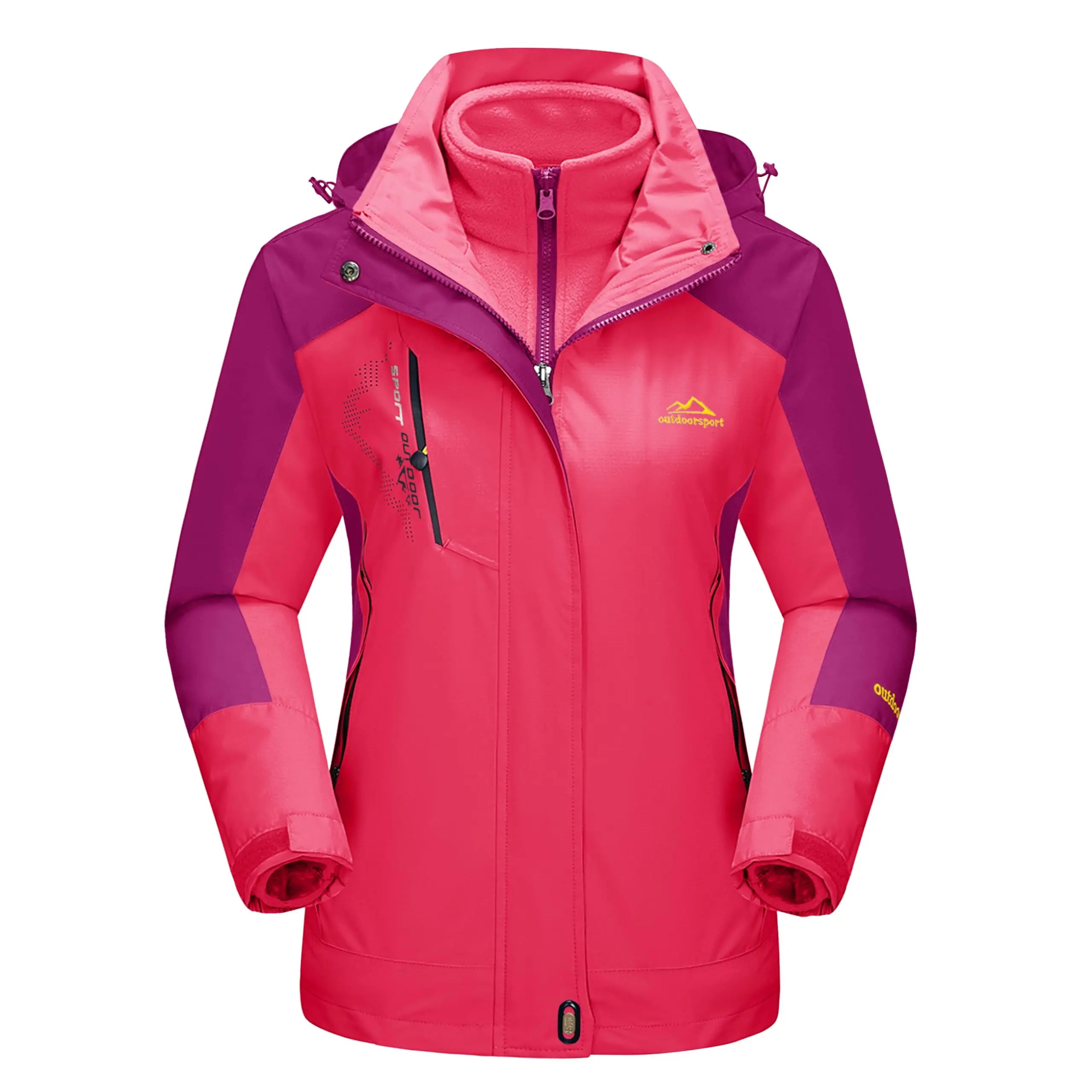 Women's 3-IN-1 Jackets Waterproof Fleece Jacket Outdoor Windproof Skiing Snowboarding Coat Hiking Jackets Parka Hodded Coats