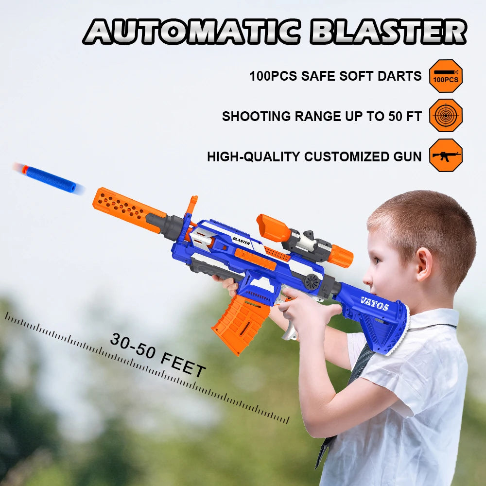 VATOS Auto Machine Gun Electric Sniper With Scope For Boys Girls 100Pcs Foam Blaster Darts Shooting Game For Kids
