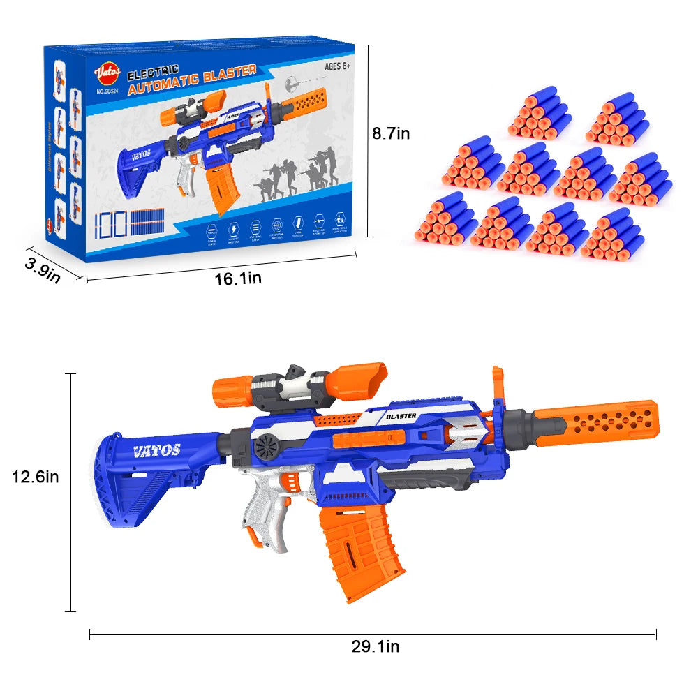 VATOS Auto Machine Gun Electric Sniper With Scope For Boys Girls 100Pcs Foam Blaster Darts Shooting Game For Kids