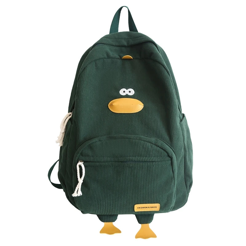 Personalized Kids Backpack Cartoon Duck Corduroy Backpack Aesthetic School bag Large Capacity Cute Plush Bookbag for Teen Girls
