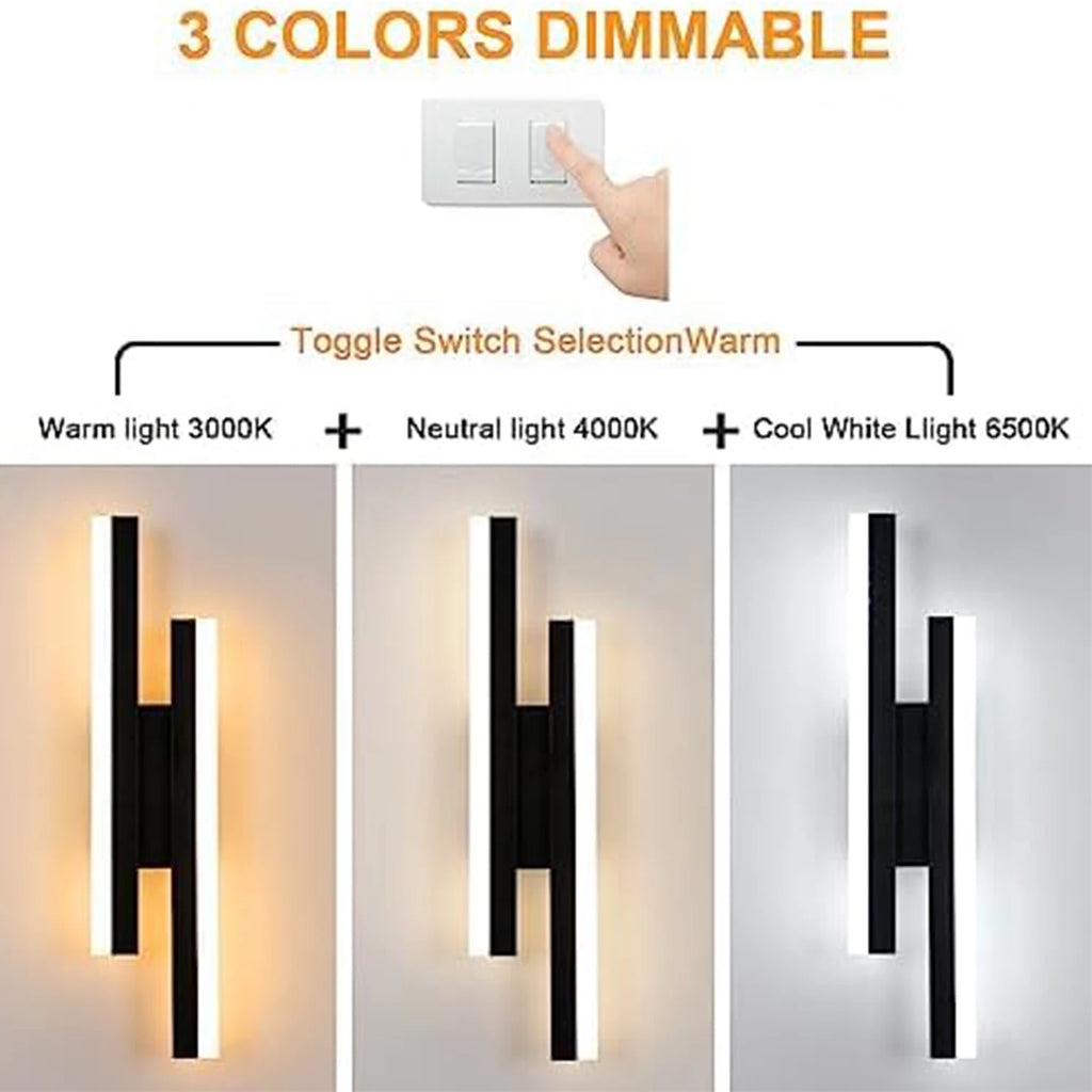 Modern Dimmable LED Wall Light Line Shape Wall Lamp 3000K/4000K/6000K for Bedroom, Living Room, Hallway, Entryway Black