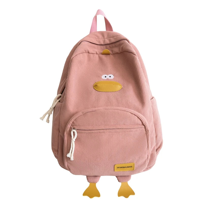 Personalized Kids Backpack Cartoon Duck Corduroy Backpack Aesthetic School bag Large Capacity Cute Plush Bookbag for Teen Girls