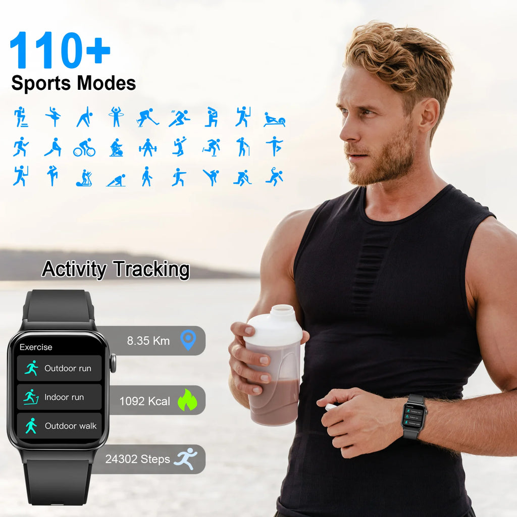 T50 1.85" Ultra Thin Smartwatch (Answer/Make Call), IP68 Waterproof Fitness Tracker, 100+Sport Modes, Heart Rate/Sleep Monito.