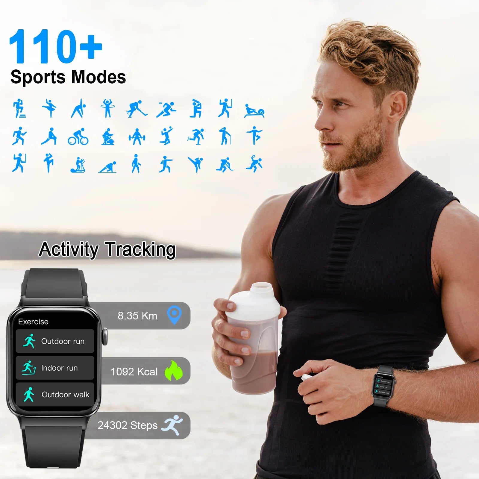 T50 1.85" Ultra Thin Smartwatch (Answer/Make Call), IP68 Waterproof Fitness Tracker, 100+Sport Modes, Heart Rate/Sleep Monito.
