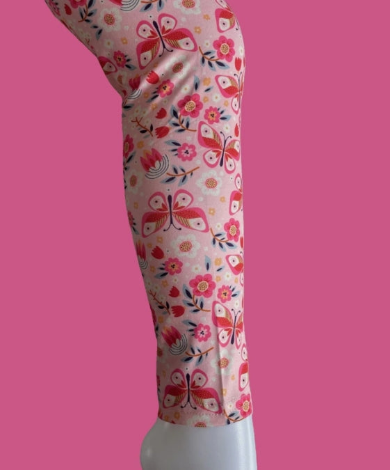 Pink butterflies & flowers design full length leggings