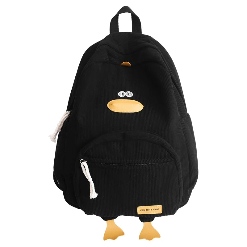 Personalized Kids Backpack Cartoon Duck Corduroy Backpack Aesthetic School bag Large Capacity Cute Plush Bookbag for Teen Girls