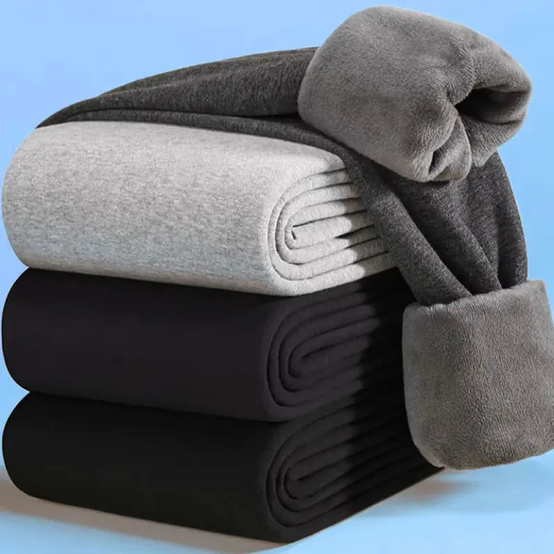 Mens Underwear Winter Long Sleeve Thermal Underwear Thick Fleece T-shirt Round Neck Slim Bottoming Shirt and Pants White