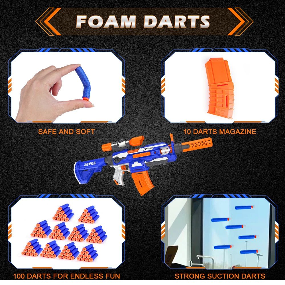 VATOS Auto Machine Gun Electric Sniper With Scope For Boys Girls 100Pcs Foam Blaster Darts Shooting Game For Kids