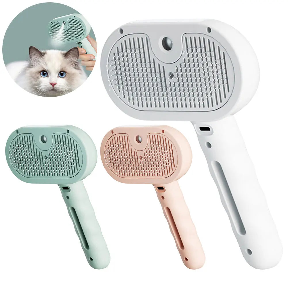 3 in 1 Cat Steam Brush Pet Spray Hair Removal Comb with Release Button Cat Grooming Brush Rechargeable Dog Brush
